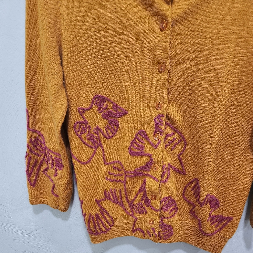 Anthropologie Field flower•Bird knit mustard yellow button-down cardigan.Size XS - Picture 7 of 9